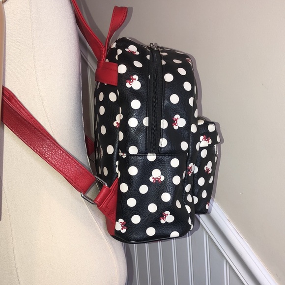 DISNEY Minney Mouse Backpack Black Red & White Bag Red Lining Like New RARE HTF - Picture 3 of 17